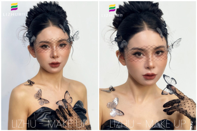黑色蝴蝶面紗造型，廣西化妝專業(yè)課堂作品